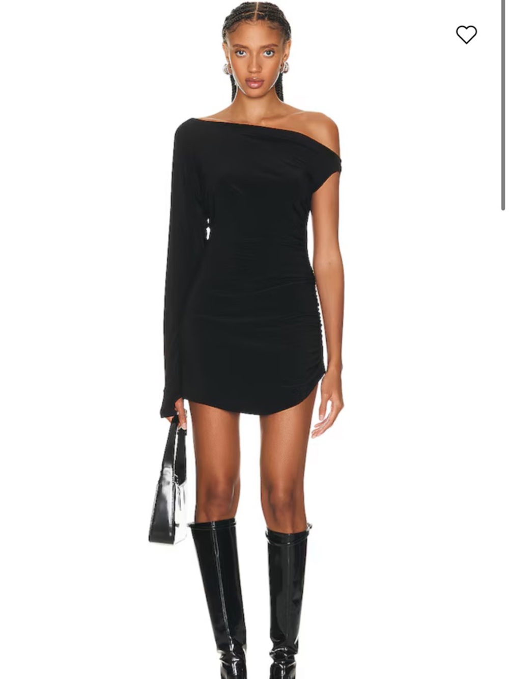 Norma kamali one sleeve drop shoulder side drape mini dress